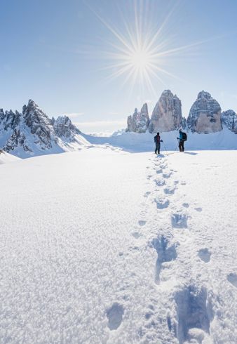 The snow-covered Three Peaks in winter